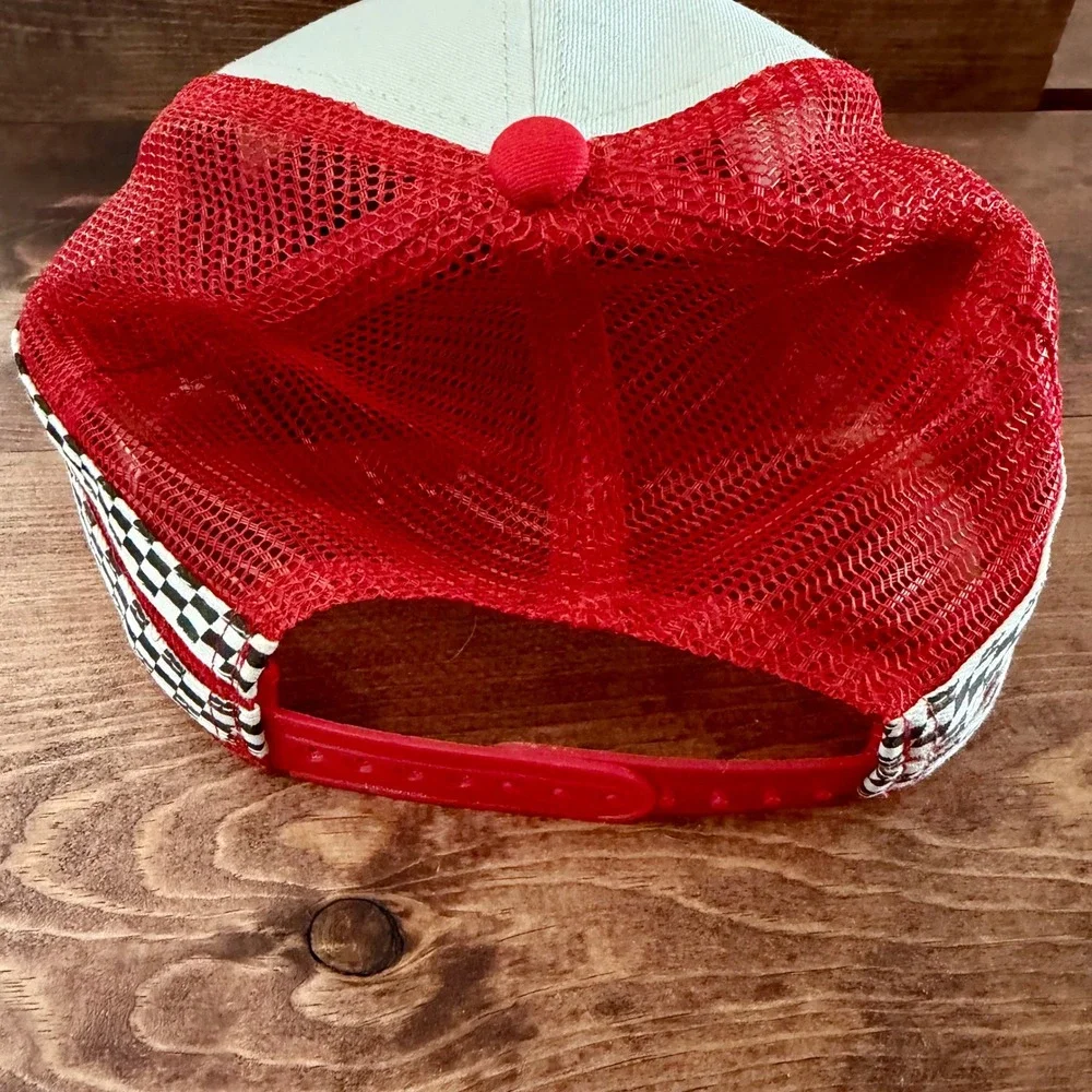 Bryant Racing Trucker Hat Red White Checkered Mesh Snapback Cap Automotive